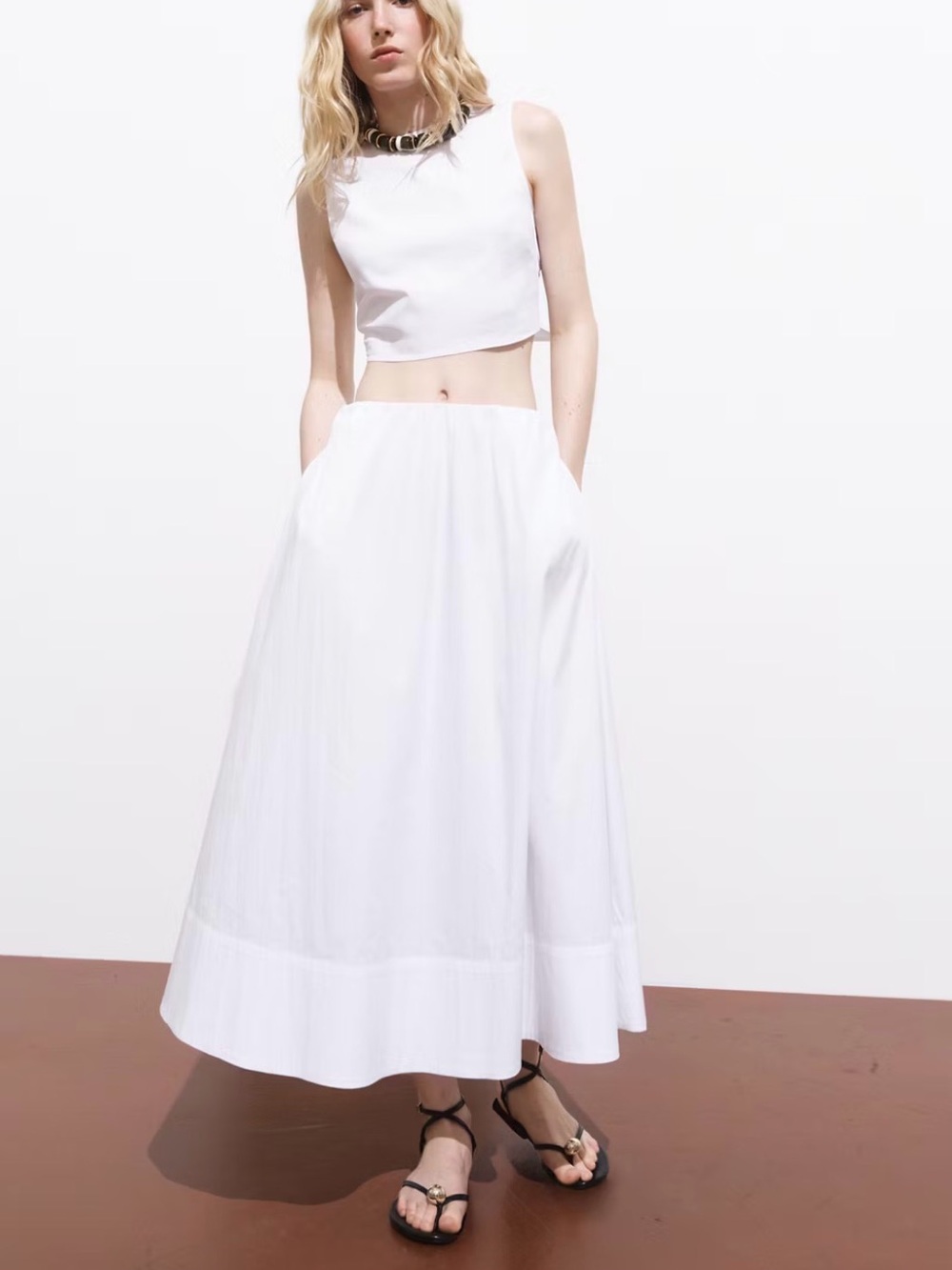 Mango Flared Cotton White Maxi Skirt - Picture 2 of 7